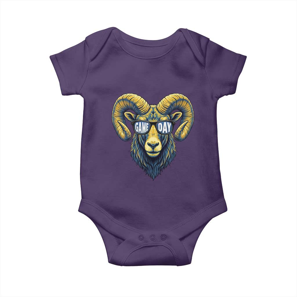 Cool Ram Game Day Bighorn Sheep Graphic Baby Onesie Bold Blue and Gold Fan TS02 Purple Print Your Wear