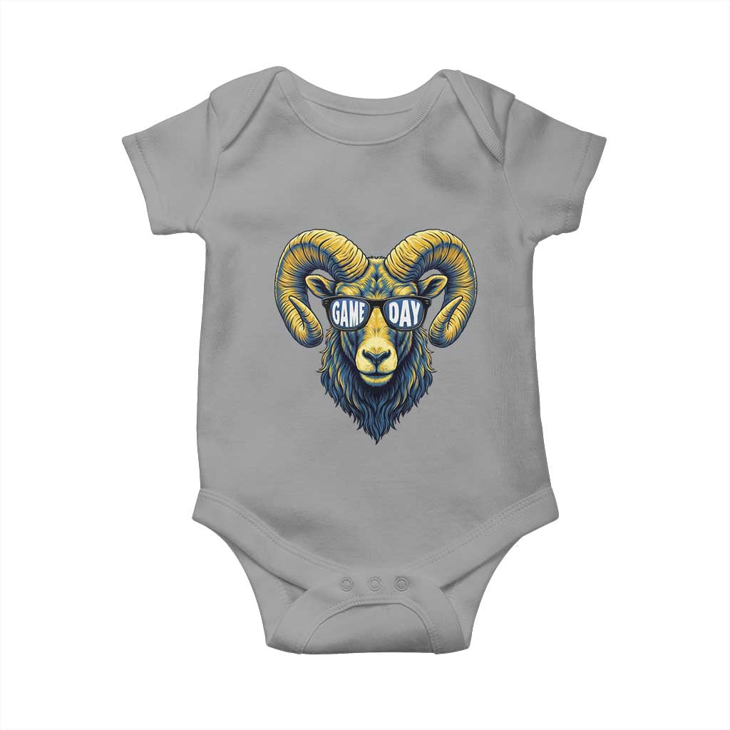 Cool Ram Game Day Bighorn Sheep Graphic Baby Onesie Bold Blue and Gold Fan TS02 Sport Gray Print Your Wear