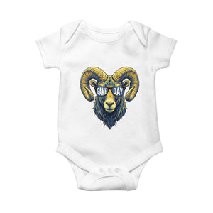 Cool Ram Game Day Bighorn Sheep Graphic Baby Onesie Bold Blue and Gold Fan TS02 White Print Your Wear