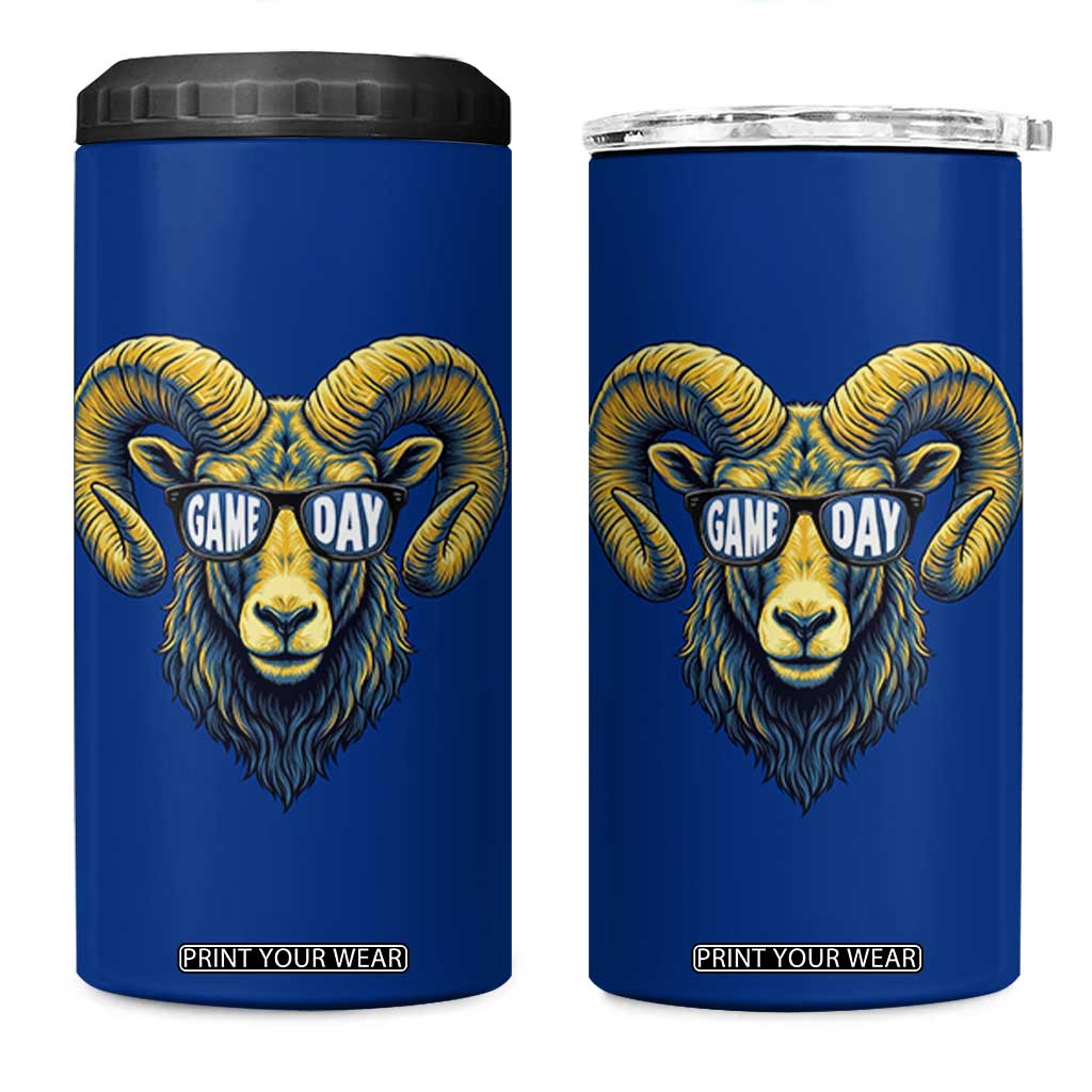 Cool Ram Game Day Bighorn Sheep Graphic 4 in 1 Can Cooler Tumbler Bold Blue and Gold Fan TS02 One Size: 16 oz Royal Blue Print Your Wear