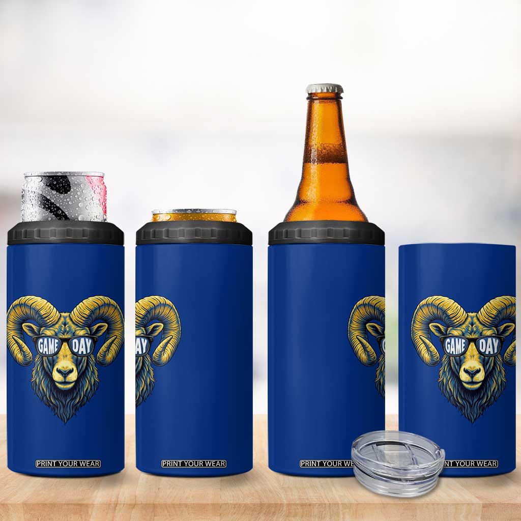 Cool Ram Game Day Bighorn Sheep Graphic 4 in 1 Can Cooler Tumbler Bold Blue and Gold Fan TS02 Print Your Wear