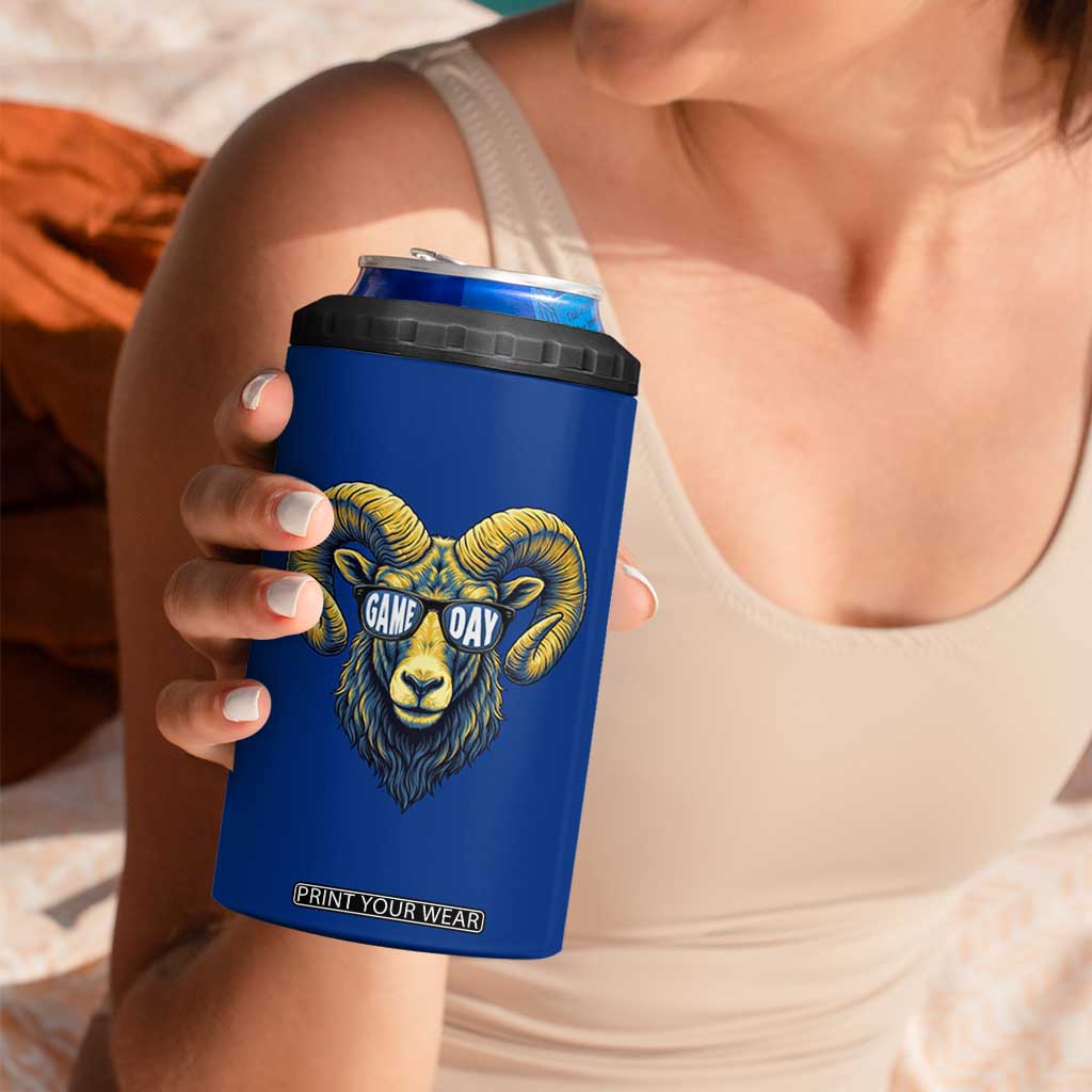 Cool Ram Game Day Bighorn Sheep Graphic 4 in 1 Can Cooler Tumbler Bold Blue and Gold Fan TS02 Print Your Wear