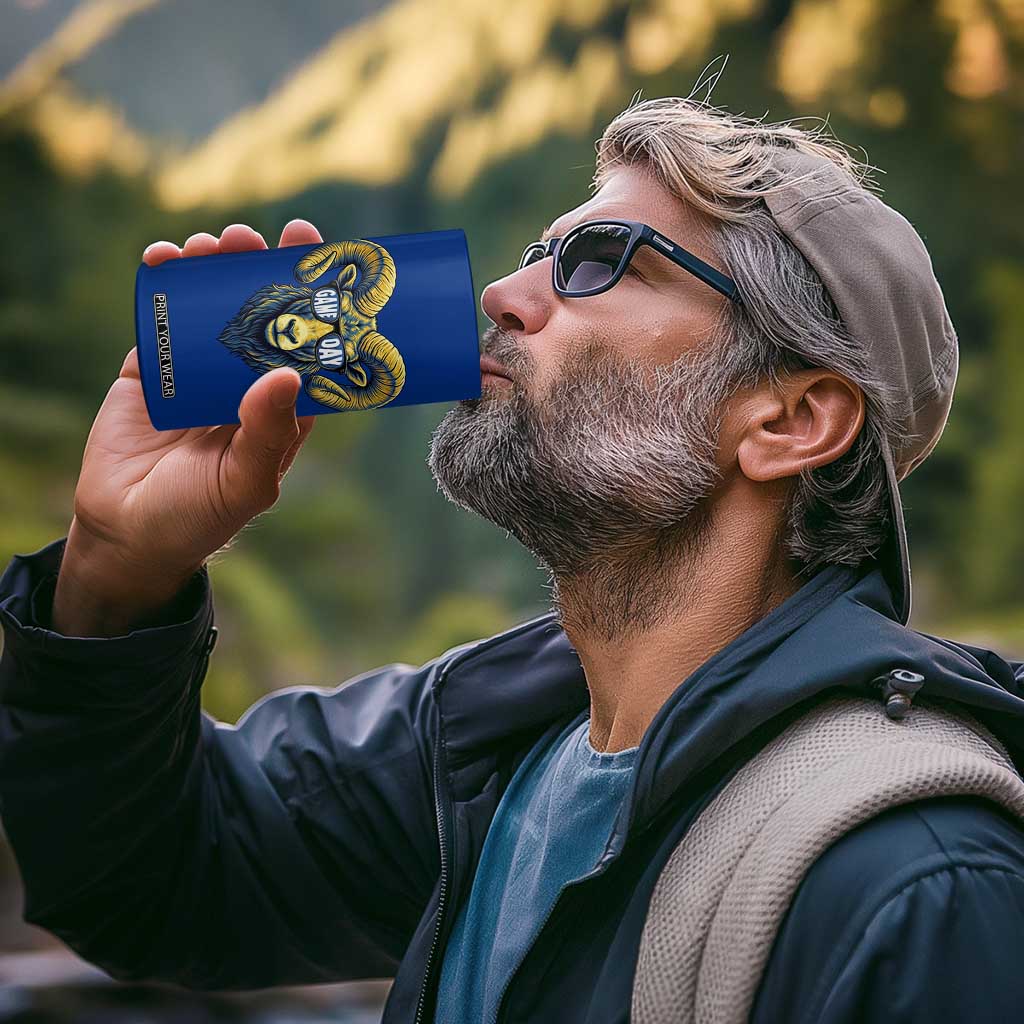 Cool Ram Game Day Bighorn Sheep Graphic 4 in 1 Can Cooler Tumbler Bold Blue and Gold Fan TS02 Print Your Wear