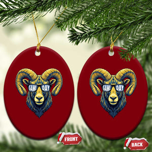 Cool Ram Game Day Bighorn Sheep Graphic Ceramic Ornament Bold Blue and Gold Fan TS02 Print Your Wear