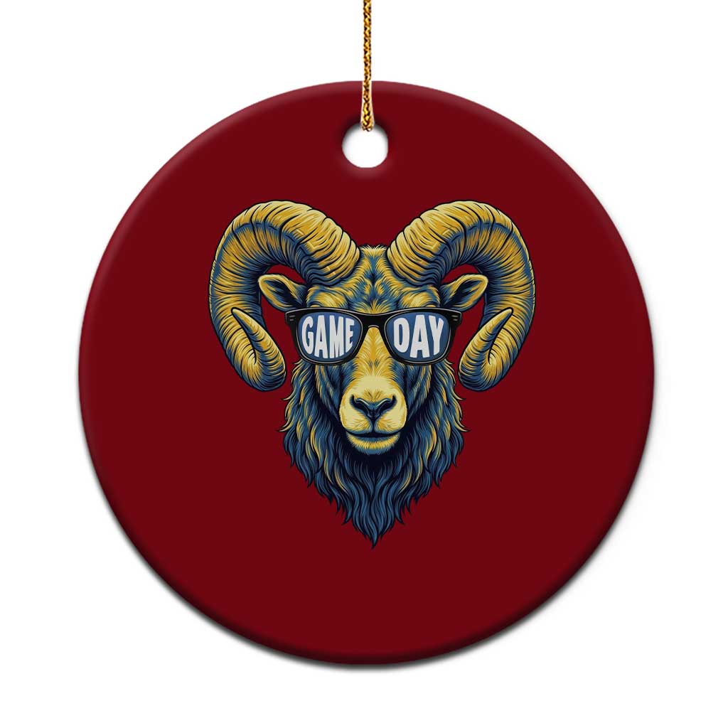 Cool Ram Game Day Bighorn Sheep Graphic Ceramic Ornament Bold Blue and Gold Fan TS02 1pc Red Print Your Wear