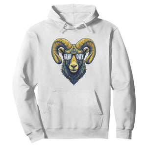 Cool Ram Game Day Bighorn Sheep Graphic Hoodie Bold Blue and Gold Fan TS02 White Print Your Wear