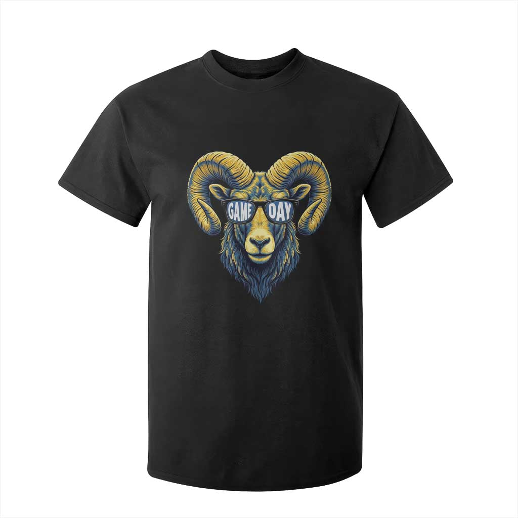 Cool Ram Game Day Bighorn Sheep Graphic T Shirt For Kid Bold Blue and Gold Fan TS02 Black Print Your Wear