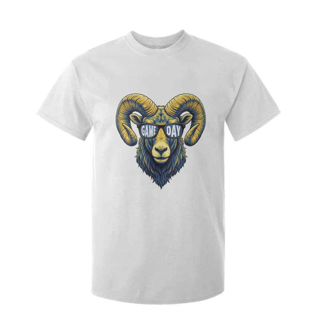 Cool Ram Game Day Bighorn Sheep Graphic T Shirt For Kid Bold Blue and Gold Fan TS02 White Print Your Wear