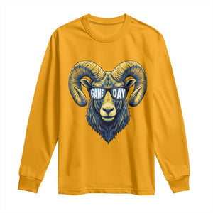 Cool Ram Game Day Bighorn Sheep Graphic Long Sleeve Shirt Bold Blue and Gold Fan TS02 Gold Print Your Wear