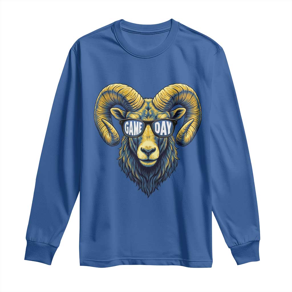 Cool Ram Game Day Bighorn Sheep Graphic Long Sleeve Shirt Bold Blue and Gold Fan TS02 Royal Blue Print Your Wear