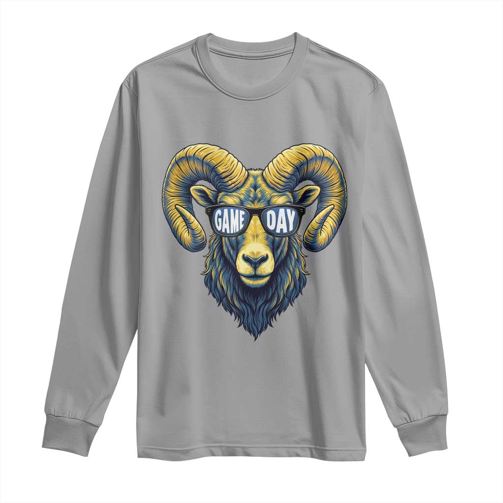 Cool Ram Game Day Bighorn Sheep Graphic Long Sleeve Shirt Bold Blue and Gold Fan TS02 Sport Gray Print Your Wear