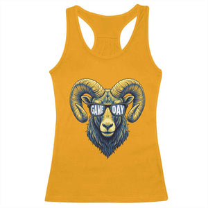 Cool Ram Game Day Bighorn Sheep Graphic Racerback Tank Top Bold Blue and Gold Fan TS02 Gold Print Your Wear