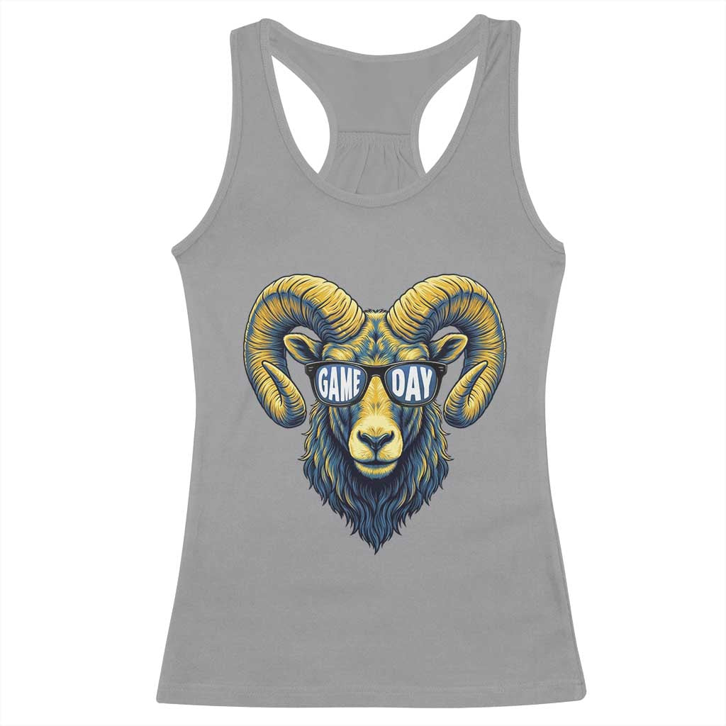 Cool Ram Game Day Bighorn Sheep Graphic Racerback Tank Top Bold Blue and Gold Fan TS02 Sport Gray Print Your Wear