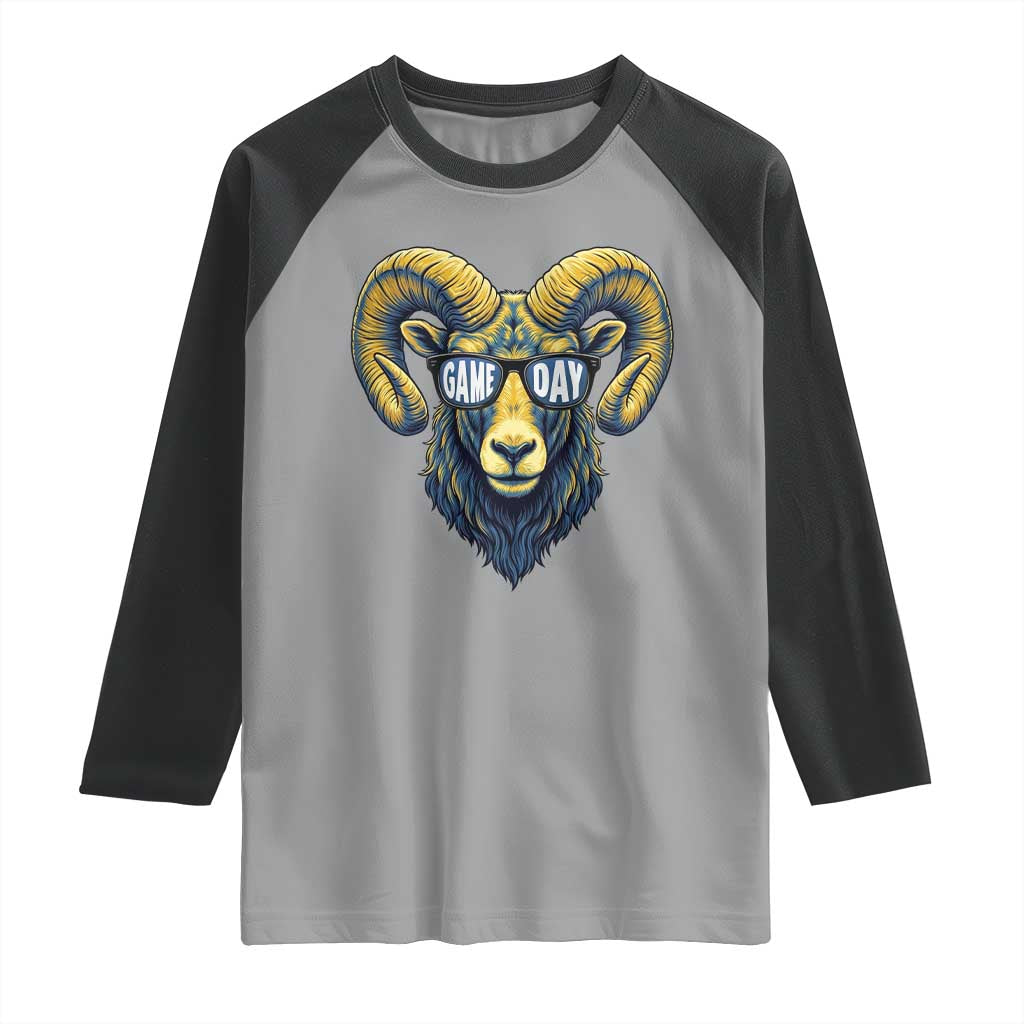 Cool Ram Game Day Bighorn Sheep Graphic Raglan Shirt Bold Blue and Gold Fan TS02 Sport Gray Black Print Your Wear