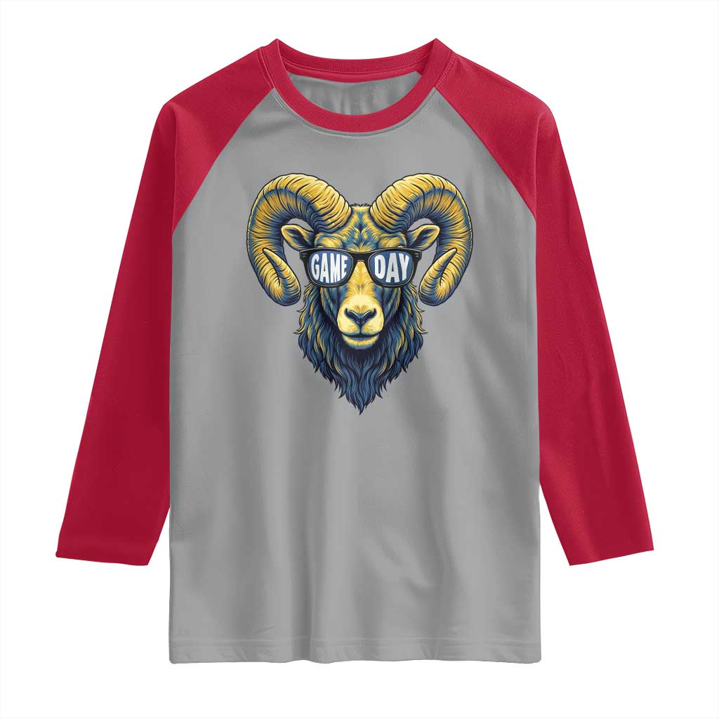 Cool Ram Game Day Bighorn Sheep Graphic Raglan Shirt Bold Blue and Gold Fan TS02 Sport Gray Red Print Your Wear