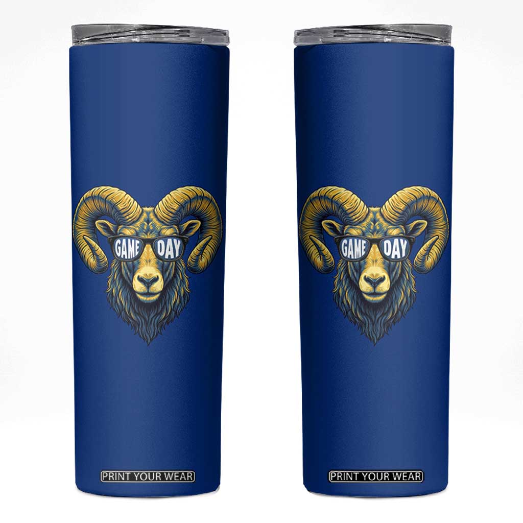 Cool Ram Game Day Bighorn Sheep Graphic Skinny Tumbler Bold Blue and Gold Fan TS02 Royal Blue Print Your Wear
