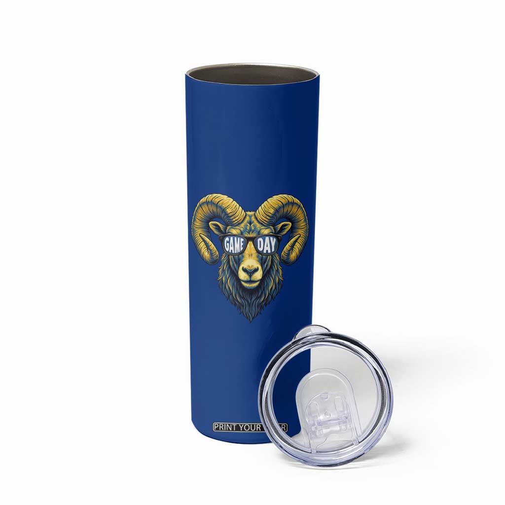 Cool Ram Game Day Bighorn Sheep Graphic Skinny Tumbler Bold Blue and Gold Fan TS02 Print Your Wear