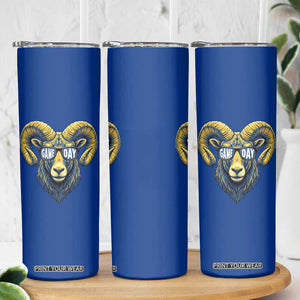 Cool Ram Game Day Bighorn Sheep Graphic Skinny Tumbler Bold Blue and Gold Fan TS02 Print Your Wear