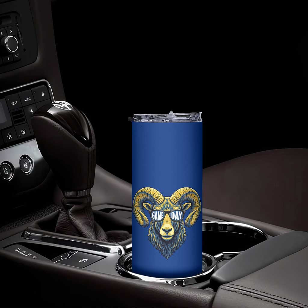 Cool Ram Game Day Bighorn Sheep Graphic Skinny Tumbler Bold Blue and Gold Fan TS02 Print Your Wear