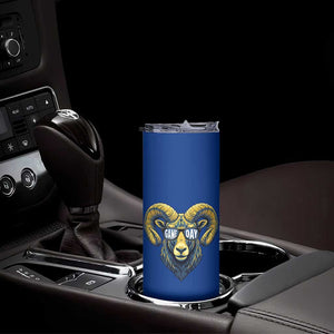 Cool Ram Game Day Bighorn Sheep Graphic Skinny Tumbler Bold Blue and Gold Fan TS02 Print Your Wear