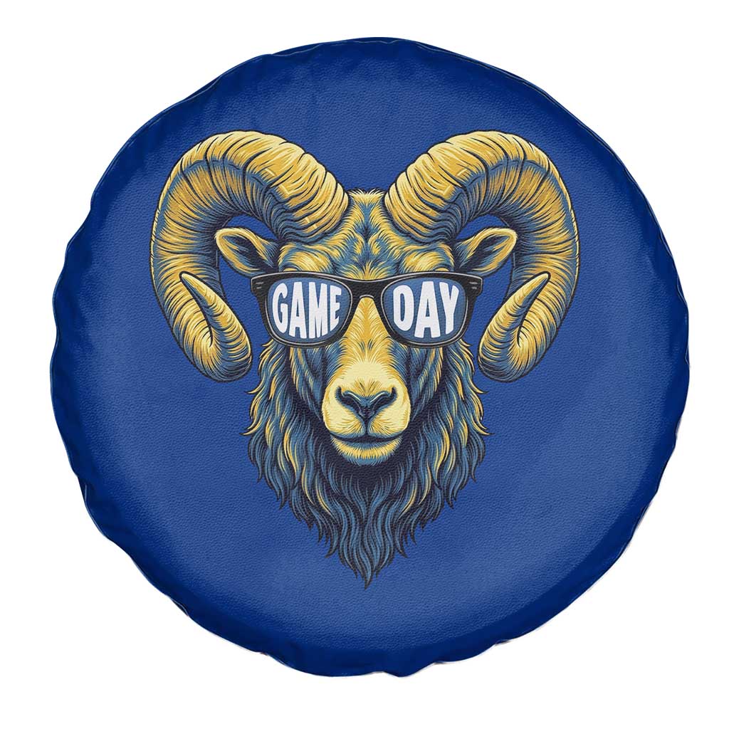Cool Ram Game Day Bighorn Sheep Graphic Spare Tire Cover Bold Blue and Gold Fan TS02 Print Your Wear