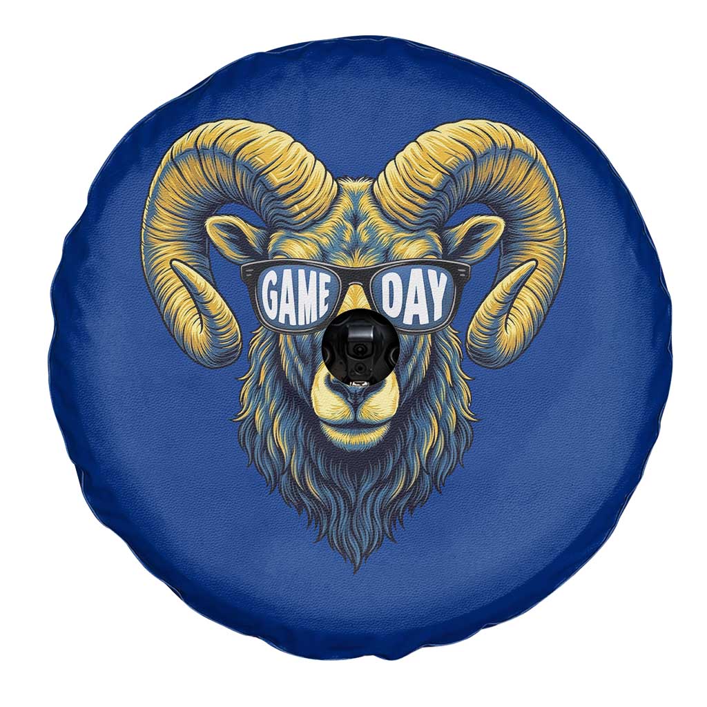 Cool Ram Game Day Bighorn Sheep Graphic Spare Tire Cover Bold Blue and Gold Fan TS02 Print Your Wear