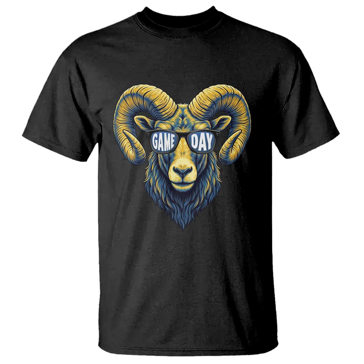 Cool Ram Game Day Bighorn Sheep Graphic T Shirt Bold Blue and Gold Fan TS02 Black Print Your Wear