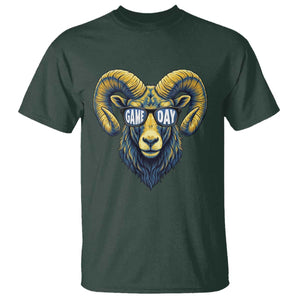Cool Ram Game Day Bighorn Sheep Graphic T Shirt Bold Blue and Gold Fan TS02 Dark Forest Green Print Your Wear