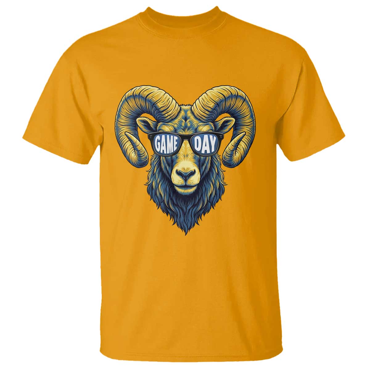Cool Ram Game Day Bighorn Sheep Graphic T Shirt Bold Blue and Gold Fan TS02 Gold Print Your Wear