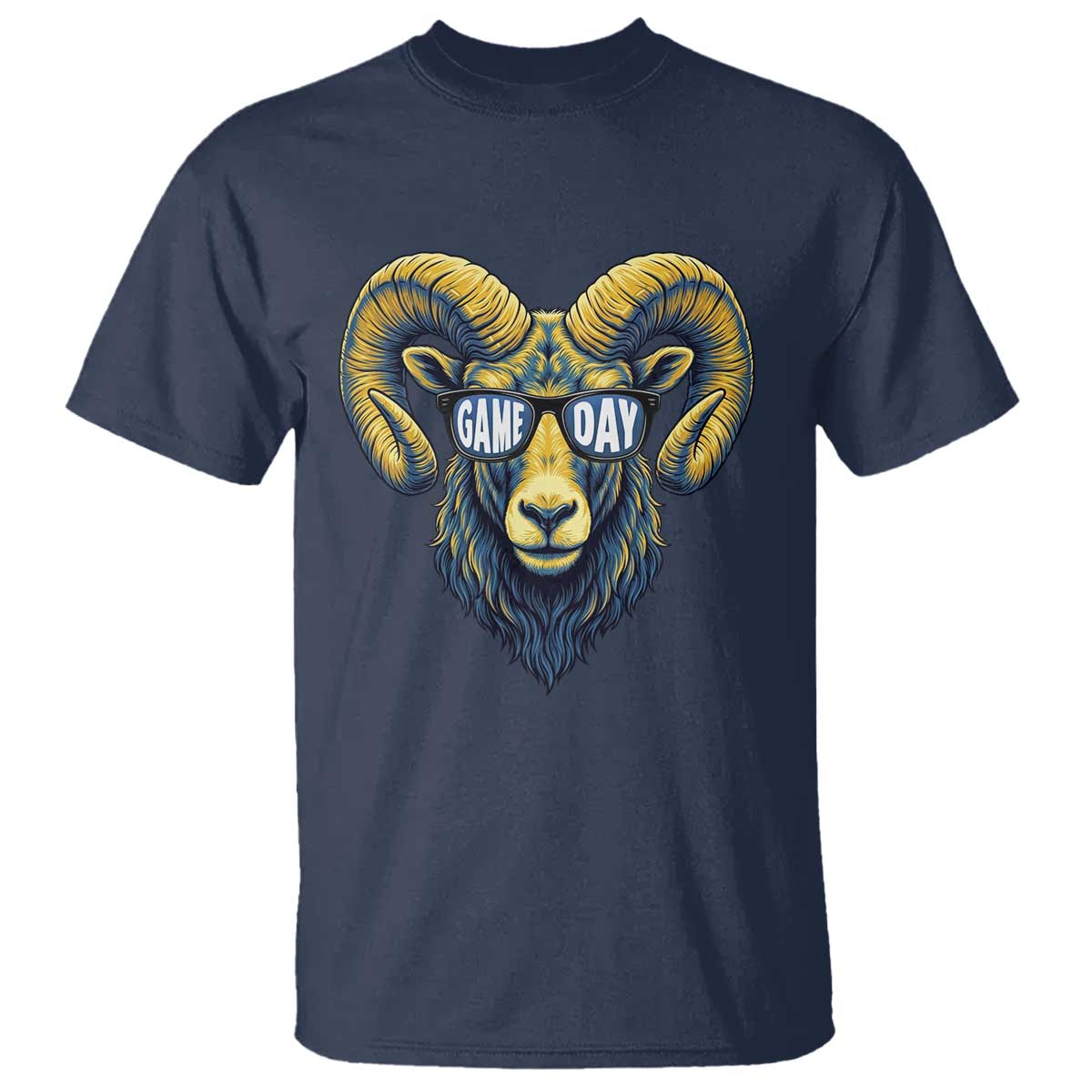 Cool Ram Game Day Bighorn Sheep Graphic T Shirt Bold Blue and Gold Fan TS02 Navy Print Your Wear