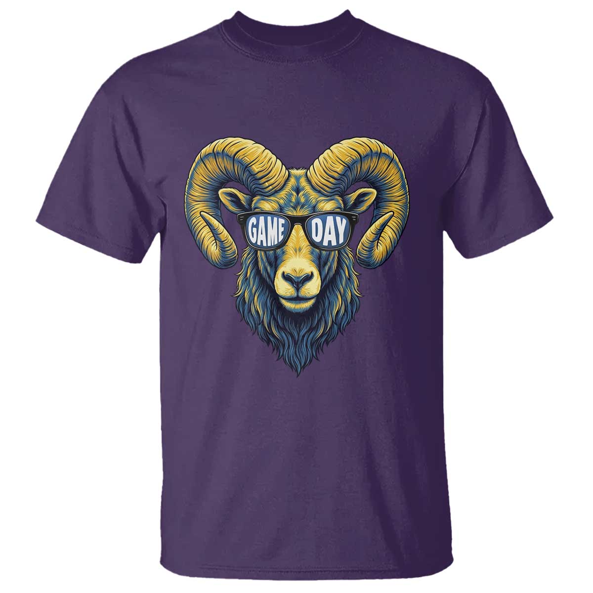Cool Ram Game Day Bighorn Sheep Graphic T Shirt Bold Blue and Gold Fan TS02 Purple Print Your Wear