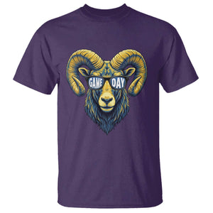 Cool Ram Game Day Bighorn Sheep Graphic T Shirt Bold Blue and Gold Fan TS02 Purple Print Your Wear