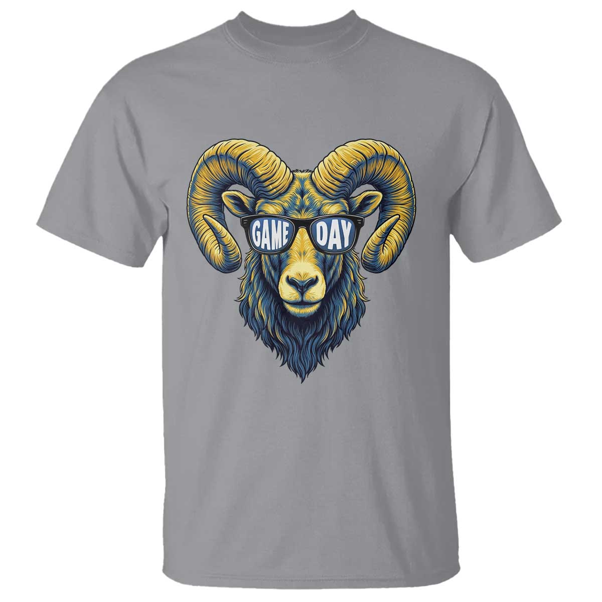 Cool Ram Game Day Bighorn Sheep Graphic T Shirt Bold Blue and Gold Fan TS02 Sport Gray Print Your Wear