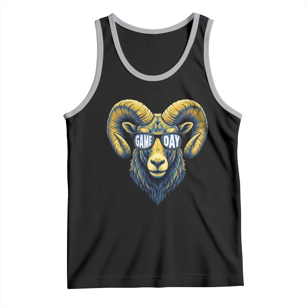 Cool Ram Game Day Bighorn Sheep Graphic Tank Top Bold Blue and Gold Fan TS02 Black Athletic Heather Print Your Wear