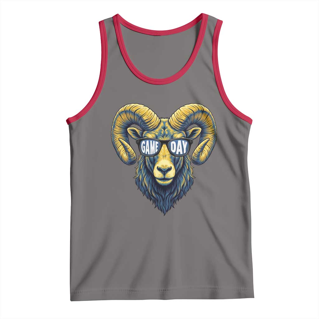 Cool Ram Game Day Bighorn Sheep Graphic Tank Top Bold Blue and Gold Fan TS02 Deep Heather Red Print Your Wear