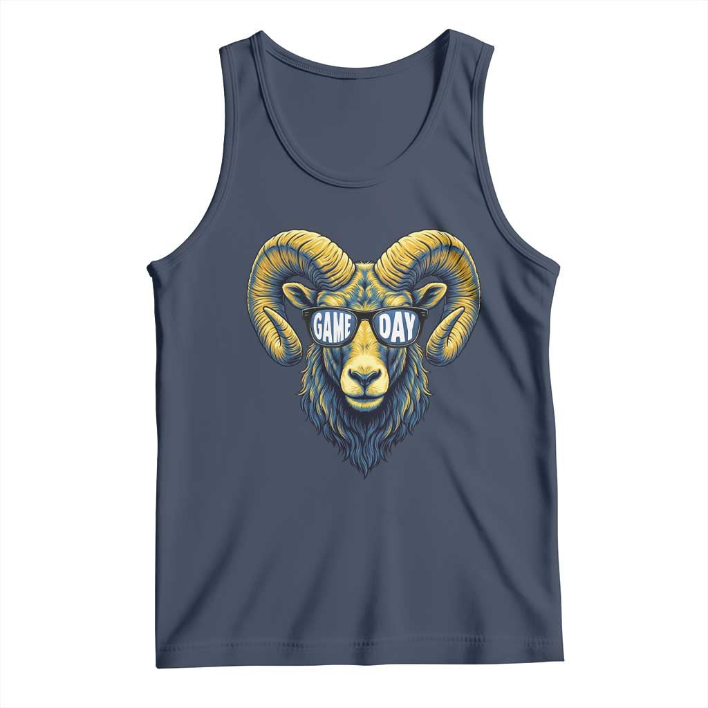 Cool Ram Game Day Bighorn Sheep Graphic Tank Top Bold Blue and Gold Fan TS02 Navy Print Your Wear