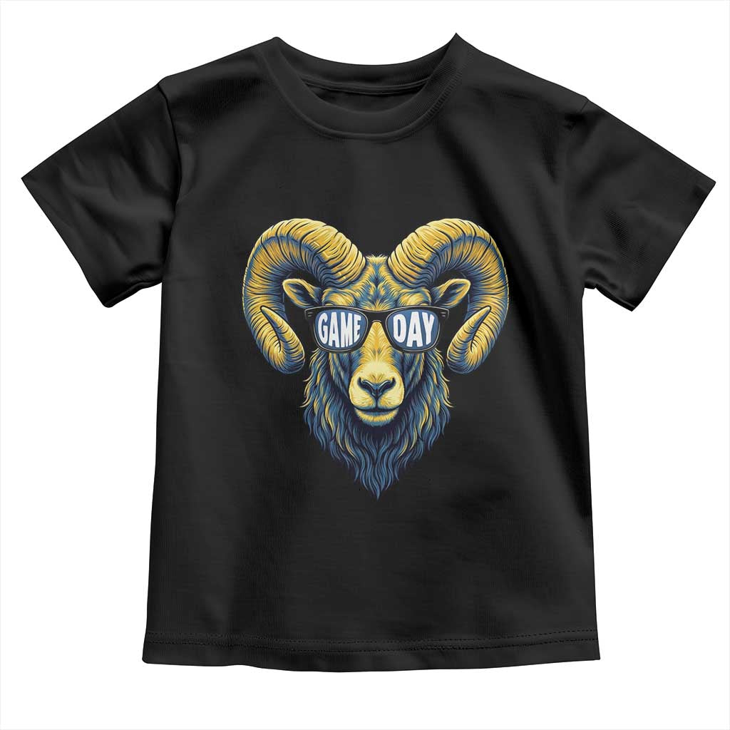 Cool Ram Game Day Bighorn Sheep Graphic Toddler T Shirt Bold Blue and Gold Fan TS02 Black Print Your Wear
