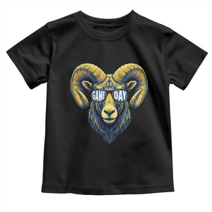 Cool Ram Game Day Bighorn Sheep Graphic Toddler T Shirt Bold Blue and Gold Fan TS02 Black Print Your Wear