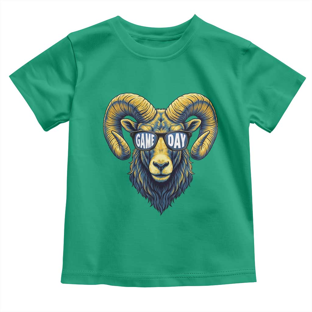 Cool Ram Game Day Bighorn Sheep Graphic Toddler T Shirt Bold Blue and Gold Fan TS02 Irish Green Print Your Wear