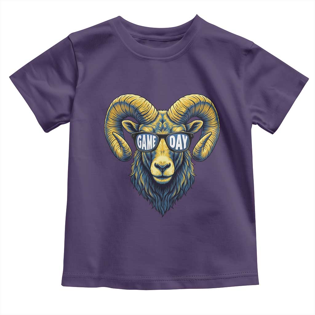 Cool Ram Game Day Bighorn Sheep Graphic Toddler T Shirt Bold Blue and Gold Fan TS02 Purple Print Your Wear