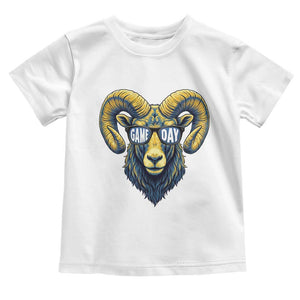 Cool Ram Game Day Bighorn Sheep Graphic Toddler T Shirt Bold Blue and Gold Fan TS02 White Print Your Wear