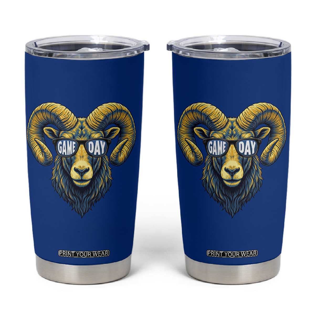 Cool Ram Game Day Bighorn Sheep Graphic Tumbler Cup Bold Blue and Gold Fan TS02 Royal Blue Print Your Wear