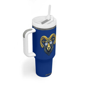 Cool Ram Game Day Bighorn Sheep Graphic Tumbler With Handle Bold Blue and Gold Fan TS02 Print Your Wear