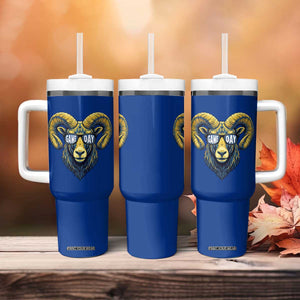 Cool Ram Game Day Bighorn Sheep Graphic Tumbler With Handle Bold Blue and Gold Fan TS02 Print Your Wear