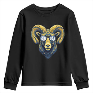 Cool Ram Game Day Bighorn Sheep Graphic Youth Sweatshirt Bold Blue and Gold Fan TS02 Black Print Your Wear