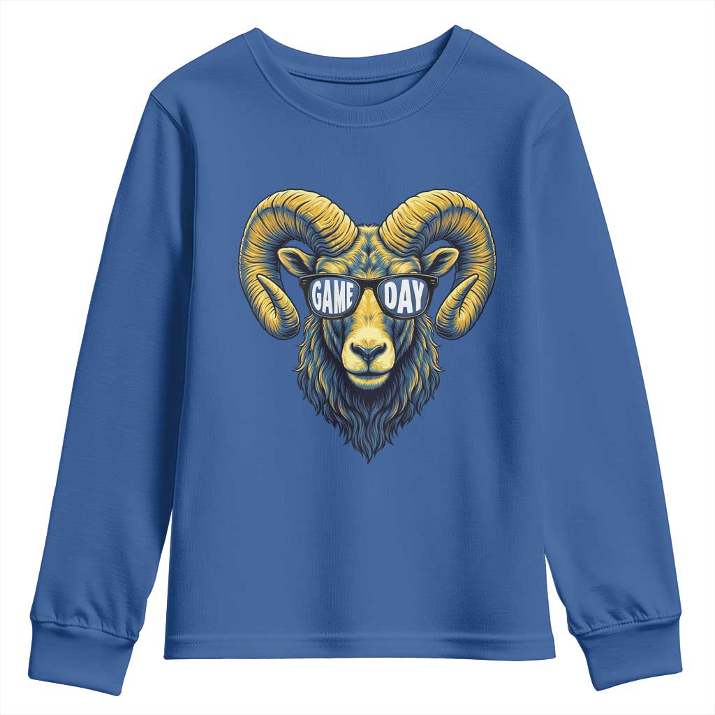 Cool Ram Game Day Bighorn Sheep Graphic Youth Sweatshirt Bold Blue and Gold Fan TS02 Royal Blue Print Your Wear