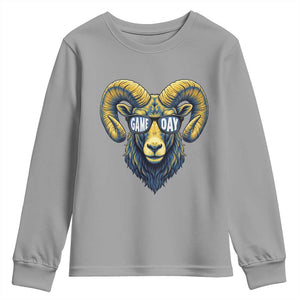 Cool Ram Game Day Bighorn Sheep Graphic Youth Sweatshirt Bold Blue and Gold Fan TS02 Sport Gray Print Your Wear
