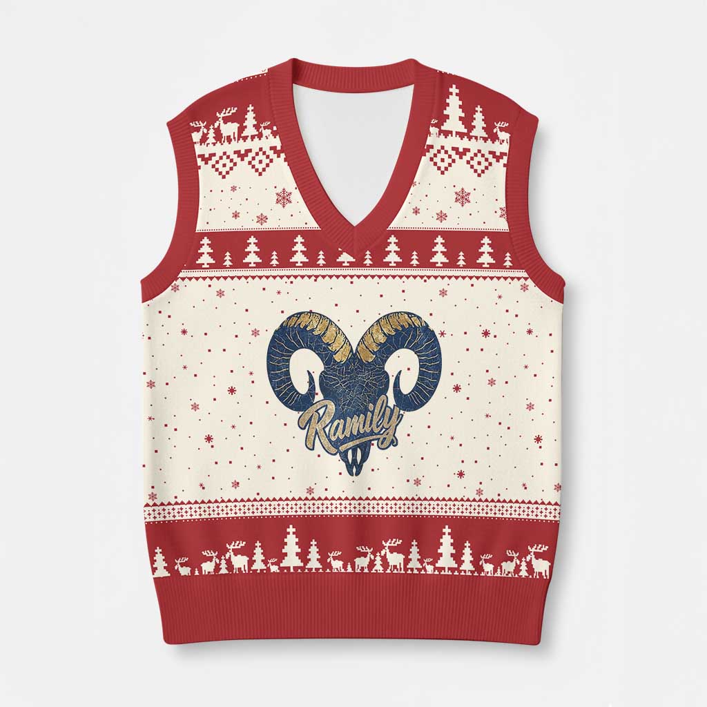 Ramily Bighorn Sheep Skull Ram Lover Vintage V-Neck Knit Sweater Vest TS02 Beige Red Print Your Wear