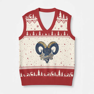 Ramily Bighorn Sheep Skull Ram Lover Vintage V-Neck Knit Sweater Vest TS02 Beige Red Print Your Wear