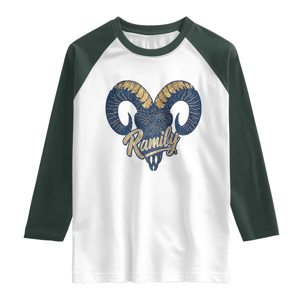 Ramily Bighorn Sheep Skull Ram Lover Vintage Raglan Shirt TS02 White Dark Forest Green Print Your Wear